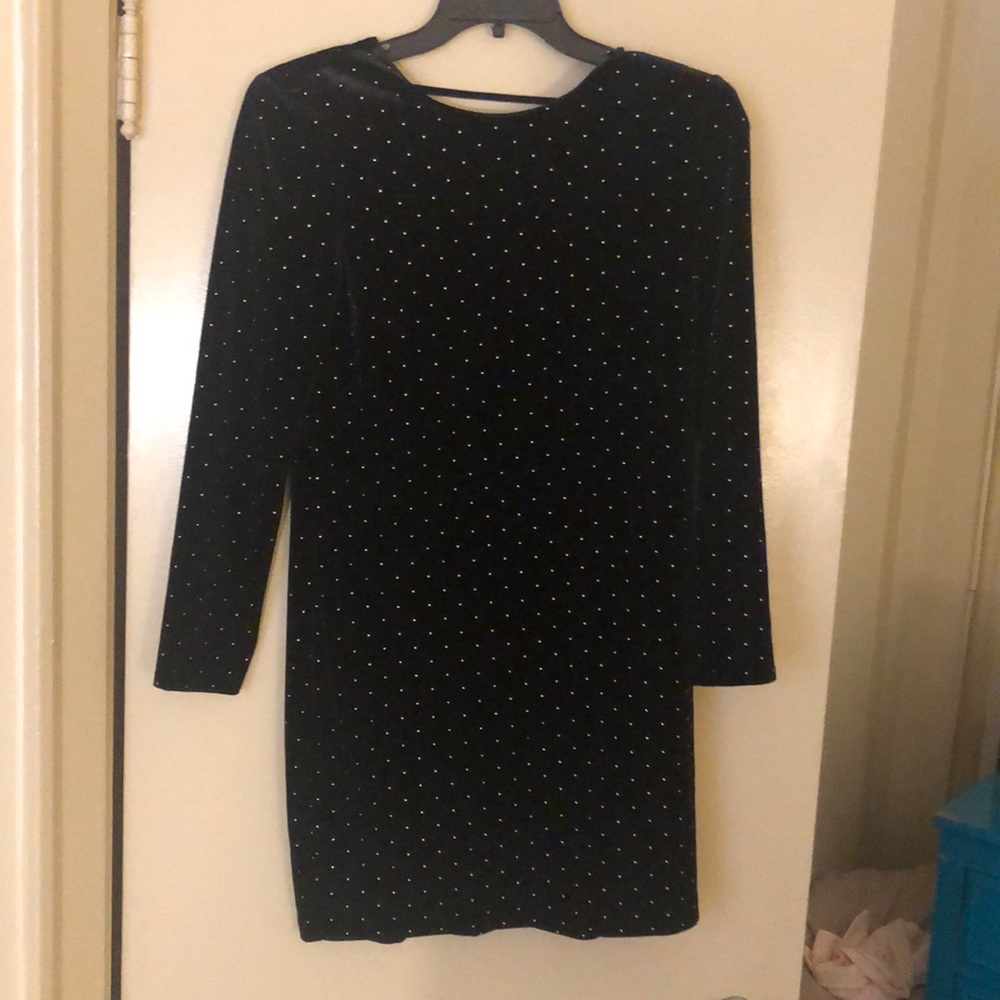 Black velvet dress, gold studs!